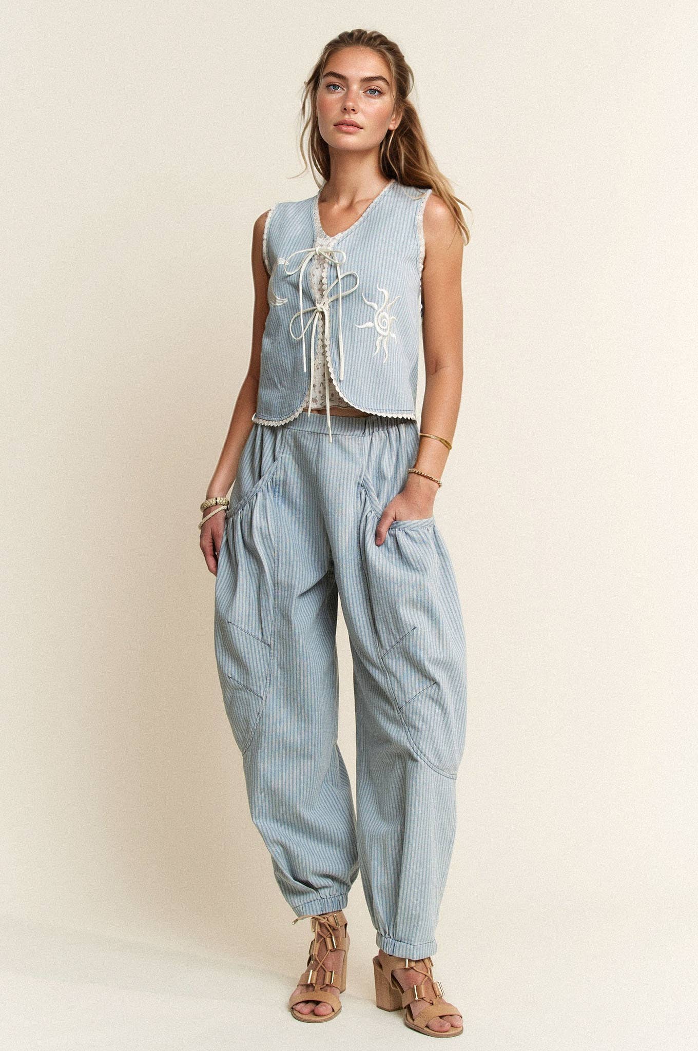 Cinderella Denim Striped Barrel Pants