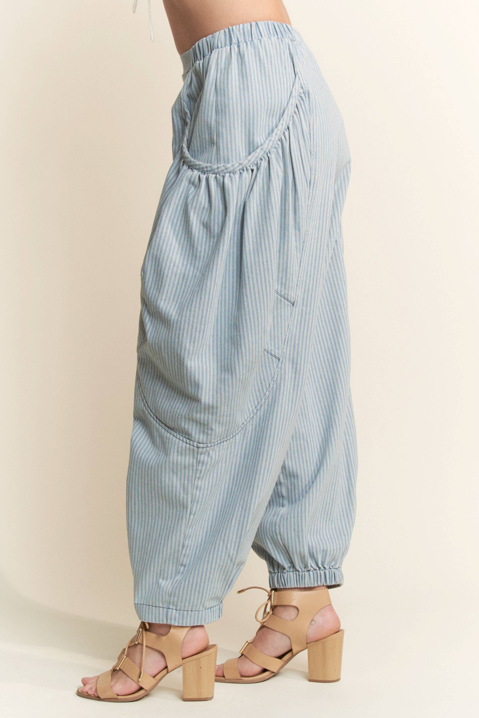 Cinderella Denim Striped Barrel Pants