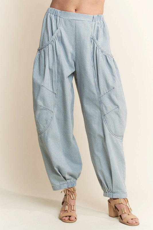 Cinderella Denim Striped Barrel Pants