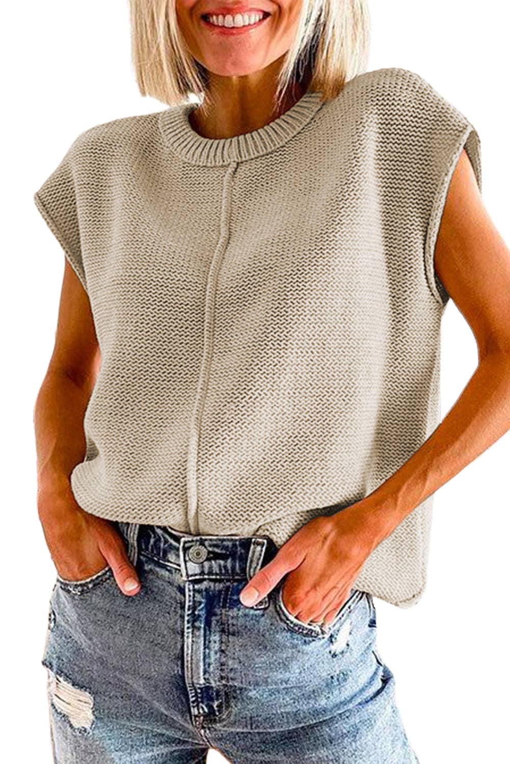 Moonstone Cap Sleeve Ribbed Sweater